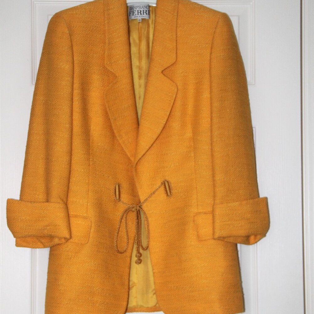 Gianfranco Ferre Italy Jacket Golden Yellow Cotton Linen Blend Vintage Size EU42